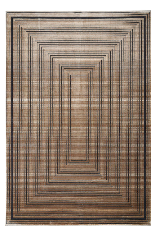 Viscose Area Rug – Machine Made Brown Frame Carpet for Living Room Luxury