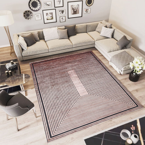 Copper Frame Area Rug – Machine Made Viscose Flatweave Carpet for Living Room