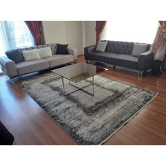 Modern Bamboo Area Rug – Anthracite Flatweave Machine Made Carpet Roll Style