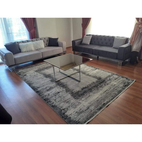 Modern Bamboo Area Rug – Anthracite Flatweave Machine Made Carpet Roll Style