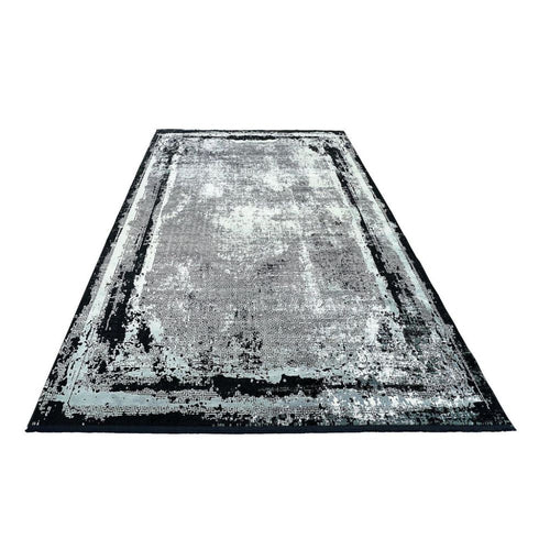 Modern Bamboo Area Rug – Black Flatweave Non Slip Machine Made Carpet