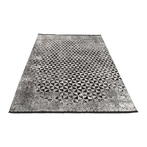 Bamboo Yarn Area Rug – Black Geometric Machine Made Durable Carpet by Dolce Vita