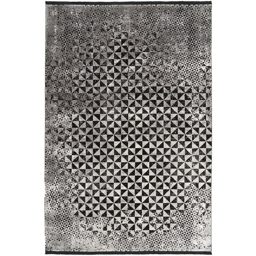 Bamboo Yarn Area Rug – Black Geometric Machine Made Durable Carpet by Dolce Vita