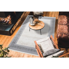 Grey Area Rug – Machine Made Durable Flatweave Carpet with Stylish Frame Design