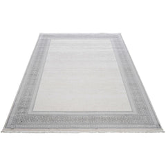 Grey Area Rug – Machine Made Durable Flatweave Carpet with Stylish Frame Design