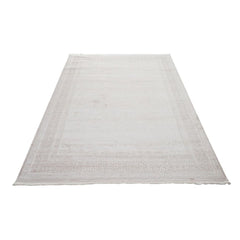 Machine Made Area Rug – Beige Frame Design Rug | Non Slip, Washable Floor Covering