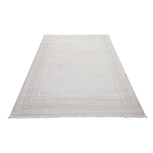 Machine Made Area Rug – Beige Frame Design Rug | Non Slip, Washable Floor Covering