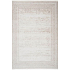 Machine Made Area Rug – Beige Frame Design Rug | Non Slip, Washable Floor Covering