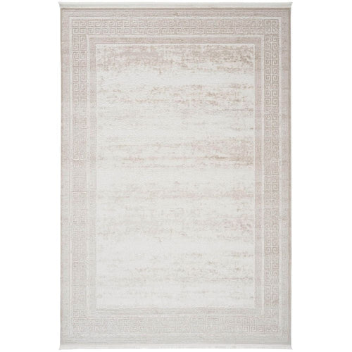 Machine Made Area Rug – Beige Frame Design Rug | Non Slip, Washable Floor Covering