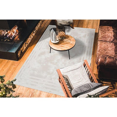 Beige Area Rug – Machine Made Frame Design With Anti Slip Pad For Living Room