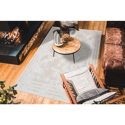 Beige Area Rug – Machine Made Frame Design With Anti Slip Pad For Living Room