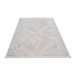 Beige Area Rug – Machine Made Frame Design With Anti Slip Pad For Living Room