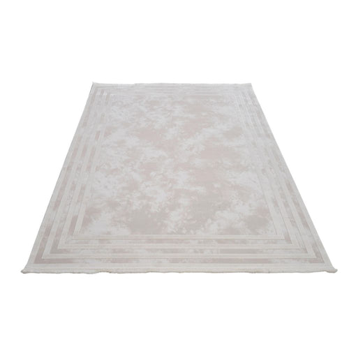 Beige Area Rug – Machine Made Frame Design With Anti Slip Pad For Living Room