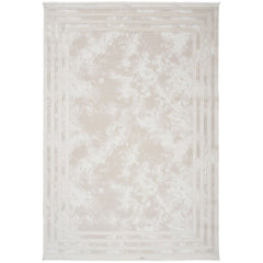 Beige Area Rug – Machine Made Frame Design With Anti Slip Pad For Living Room
