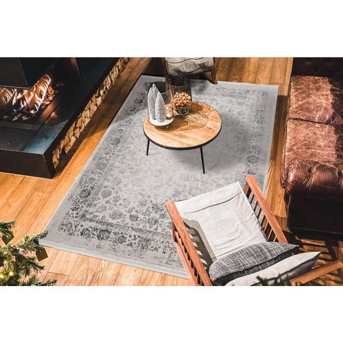 Grey Area Rug – Machine Made Flatweave Carpet With Modern Frame Design