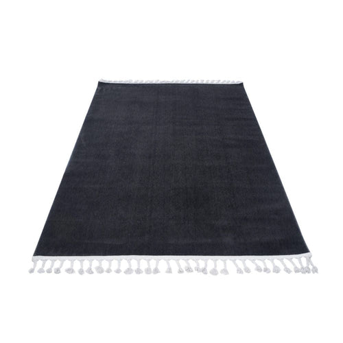 Modern Microfiber Area Rug - Porirua Black Machine Made Carpet, 9mm Pile