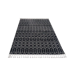 Black Geometric Area Rug – Machine Made Microfiber Carpet, 9mm Pile Height