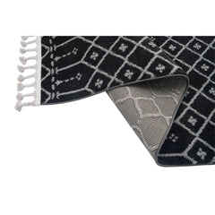 Black Geometric Area Rug – Machine Made Microfiber Carpet, 9mm Pile Height