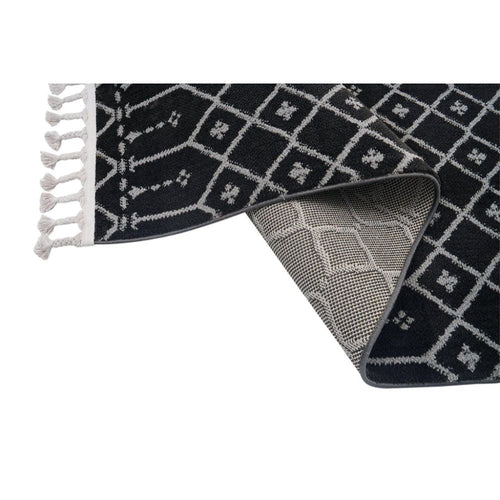 Black Geometric Area Rug – Machine Made Microfiber Carpet, 9mm Pile Height