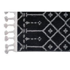 Black Geometric Area Rug – Machine Made Microfiber Carpet, 9mm Pile Height