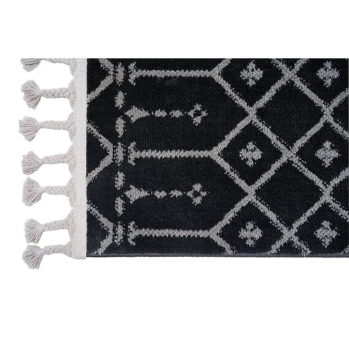 Black Geometric Area Rug – Machine Made Microfiber Carpet, 9mm Pile Height