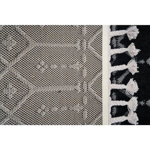 Black Geometric Area Rug – Machine Made Microfiber Carpet, 9mm Pile Height