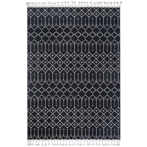 Black Geometric Area Rug – Machine Made Microfiber Carpet, 9mm Pile Height