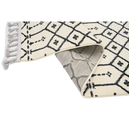 Cream Geometric Area Rug – Machine Made Microfiber Carpet, 9mm Pile Height