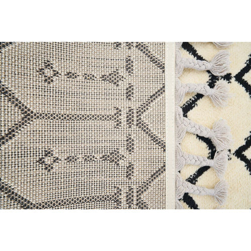 Cream Geometric Area Rug – Machine Made Microfiber Carpet, 9mm Pile Height