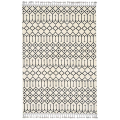 Cream Geometric Area Rug – Machine Made Microfiber Carpet, 9mm Pile Height