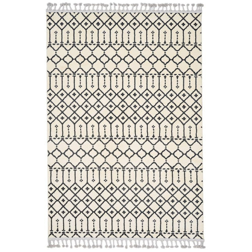 Cream Geometric Area Rug – Machine Made Microfiber Carpet, 9mm Pile Height