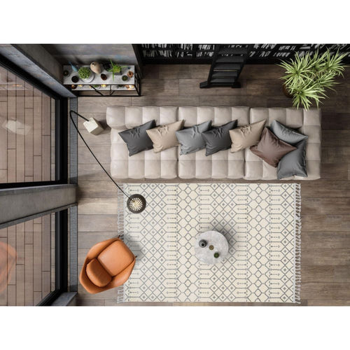 Microfiber Area Rug – Machine Made Geometric Cream Carpet With Soft Texture