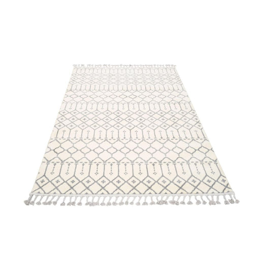 Microfiber Area Rug – Machine Made Geometric Cream Carpet With Soft Texture