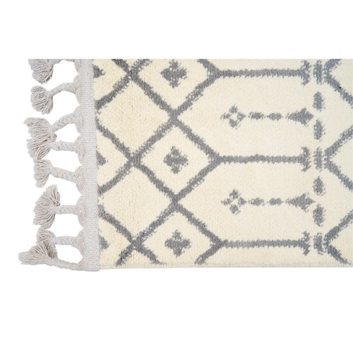 Microfiber Area Rug – Machine Made Geometric Cream Carpet With Soft Texture