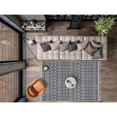 Light Grey Area Rug – Geometric Microfiber Machine Made Carpet with Soft Texture