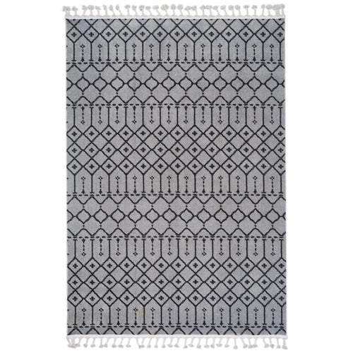 Light Grey Area Rug – Geometric Microfiber Machine Made Carpet with Soft Texture