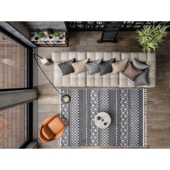 Light Grey Area Rug – Geometric Microfiber Machine Made Carpet with 9mm Pile