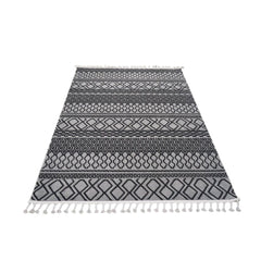 Light Grey Area Rug – Geometric Microfiber Machine Made Carpet with 9mm Pile