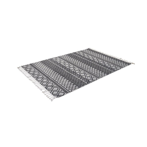 Light Grey Area Rug – Geometric Microfiber Machine Made Carpet with 9mm Pile