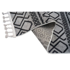 Light Grey Area Rug – Geometric Microfiber Machine Made Carpet with 9mm Pile