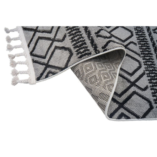 Light Grey Area Rug – Geometric Microfiber Machine Made Carpet with 9mm Pile