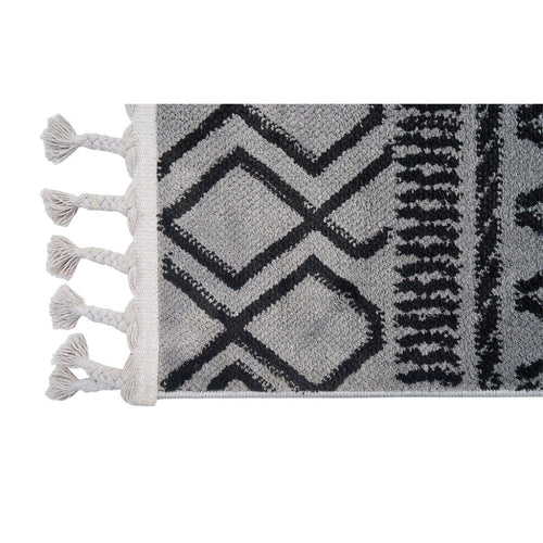 Light Grey Area Rug – Geometric Microfiber Machine Made Carpet with 9mm Pile