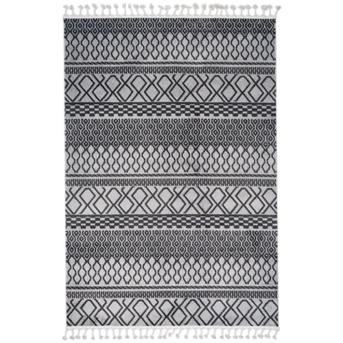 Light Grey Area Rug – Geometric Microfiber Machine Made Carpet with 9mm Pile