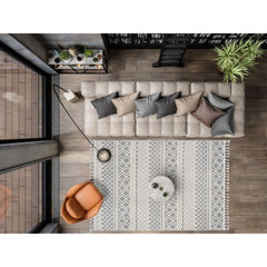 Microfiber Area Rug – Machine Made Geometric Cream Carpet With Soft Texture