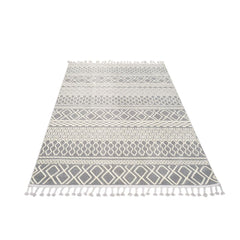Microfiber Area Rug – Machine Made Geometric Cream Carpet With Soft Texture