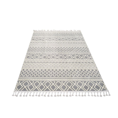 Microfiber Area Rug – Machine Made Geometric Cream Carpet With Soft Texture