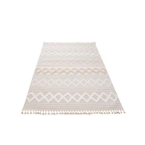 Cream Geometric Rug – Machine Made Area Rug with Scandinavian Style Design