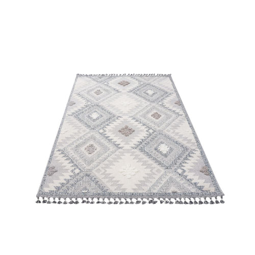Blue Geometric Area Rug – Machine Made Rug With Scandinavian Style Carpet