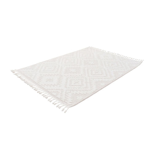 Cream Geometric Area Rug – Machine Made Rug With Scandinavian Style Carpet
