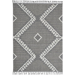Dark Grey Area Rug - Machine Made Geometric Flatweave Carpet for Modern Living Room